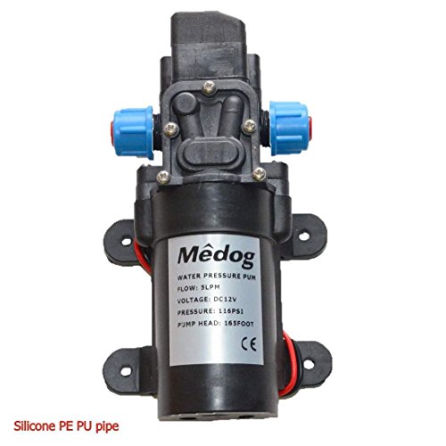 Water pump Diaphragm Pressure pump DC12v 60W 5LPM 1.35GPM 116 PSI Pump head 165foot Caravan/RV/boat/marine/ Agricultural Spraying port Medog (Silicone PE PU pipe)