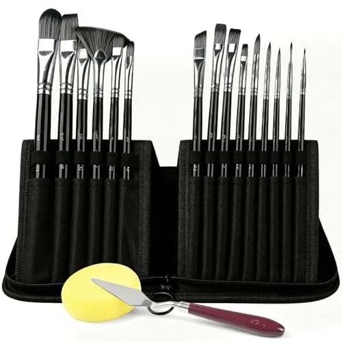 Kit Pincel Tinta Acrilica para Pintura em Tela 17 Peças com Estojo Portátil | Kit Pincel Pintura Profissional para Aquarela, Tinta Guache, Oleo e Artesanato, Presente Criativo para Menina e Menino