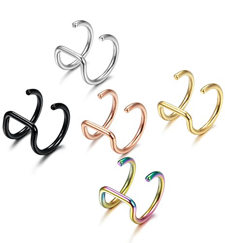 Jstyle 5 Pcs Mens Womens Stainless Steel Ear Cuff Earrings Cartilage Earrings Hoop Lip Ring Clip On Non-Pierced
