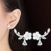 OREOLLE 18k White Gold Plated Plum Flower Earrings - Post Ear Crawler - Cuff Earrings Simulated Diamond Leaf Stud Ear Climber Jackets