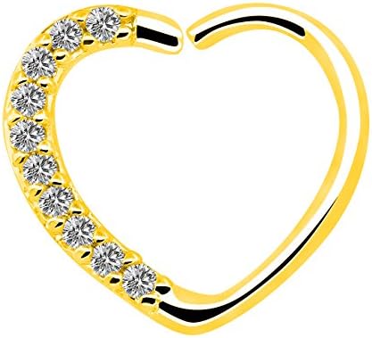 OUFER Body Jewelry 16 Gauge 18Kt White Gold Plated Clear CZ Heart Right Closure Daith Cartilage Tragus Earrings Hoop