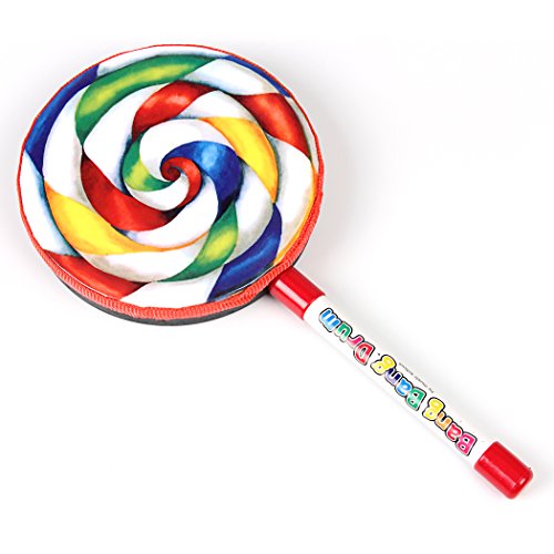 bouti1583 Lollipop Shape Music Drum with Mallet Kids Percussion Instruments Musical Toy Dia.5.9"
