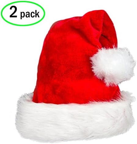 2 Pack Santa Hats with Plush Trim, Thickened Christmas Hats for Most Adults &amp; Teenagers Christmas Party Festive Holiday Costume Accessories