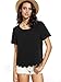 Romwe Women's Tops Casual Scallop Hem Short Sleeve Cute Blouse Tee Shirt Black S
