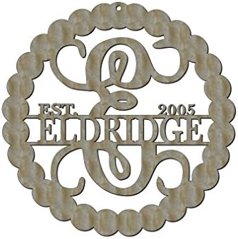 Unfinished Wood Circles Scallop Frame Name Vine Monogram in 17.5 Tall X 16.5 Inch Door Hanger