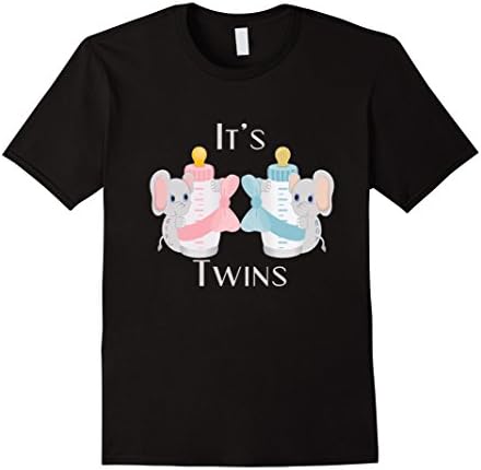Mens It's Twins Boy and Girl Elephant New Baby Announcement Shirt Medium Black