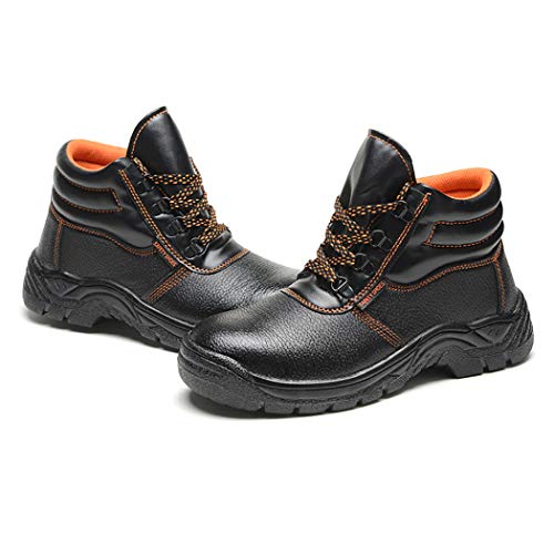 KMF Men's Work Safety Boots Steel Toe Puncture Proof Waterproof Footwear Industrial and Construction Black