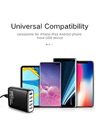 Cargador USB, jdb 5-port Travel Cargador de pared Multipuerto USB Charging Hub de alta velocidad con tecnología de IC de energía para Iphone 6S 6 Plus, iPad Air, Samsung Galaxy S6, tabletas y Más., Negro-blanco