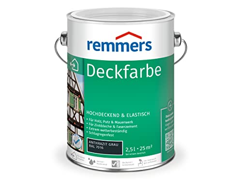 Remmers Deckfarbe anthrazitgrau (RAL 7016), 2,5 Liter, Deckfarbe für innen und außen, Wetterschutzfarbe viele Untergründe, hochdeckend, wetterfest
