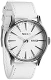 Nixon Sentry Leather Watch Silver/White Mens
