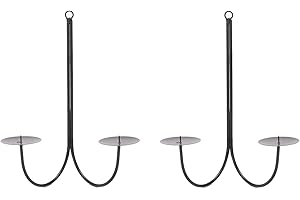 WHSLILR Metal Wall Candle Sconces Holder - Modern Candle Sconces Wall Decor Set of 2, Hanging Wall Candle Holder for Fireplace Hallway Living Room Farmhouse Stairway Wall Decor - Black CS005