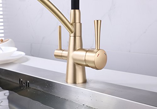 GAPPO Commercial Pull Out Kitchen Sink Faucet Dual Handle 3 in 1 Water Filter Purifier Faucets Gold