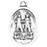 Hirten Small Oval Saint Cosmos - Saint Damian Silver Oxidized Medal Charm, Pack of 5 Medals