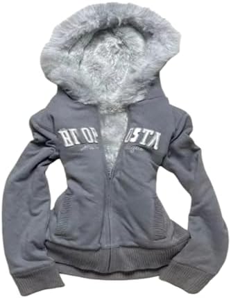 Amazon.com: MANGMAO Y2k Zip up Hoodie Fur Jackets Emo Fairy Grunge