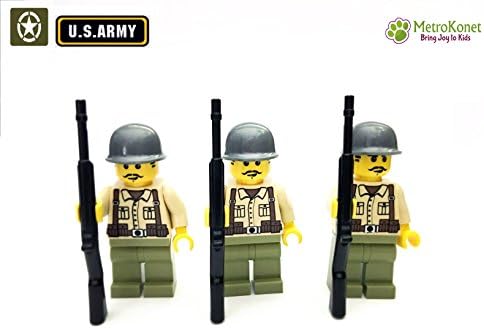 US Army World War 2 Battle of the Bulge Collectible Set with 3 Soldiers/Rifleman - Metrokonet WWII Custom Minifigure Army Builder Series USA