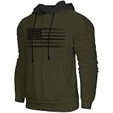 H HYFOL Men's Sweatshirt USA FLAG Patriotic Graphic Polyester Hoodies for Men Pocket Raglan Long Sleeve Sweatshirts