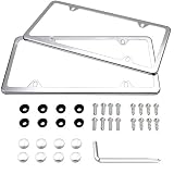 License Plate Frames, Indeebuy 2 Pcs 4 Holes Slim Stainless Steel Polish Mirror License Plate Frame and Chrome Screw Caps