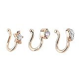 Rhinestone non Pierced Nose Open Hoop Ring Clip on Piercing Rings Body Jewelry 3pcs a set