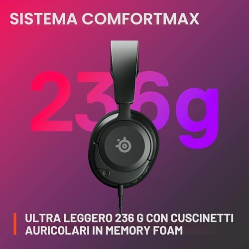 NUOVO SteelSeries Arctis Nova 1 - Cuffie da gioco multi-sistema - Driver Hi-Fi - Audio spaziale a 360° - Design confortevole - Durevole - Ultra leggero - Microfono con cancellazione del rumore - PC,