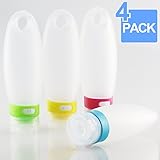 Travel Inspira™ Silicone Travel Bottles 3.3oz 4 Pack TSA Airline Carry-on Approved Squeezable & Refillable Travel Containers for Shampoo, Conditioner, Lotion, Toiletries