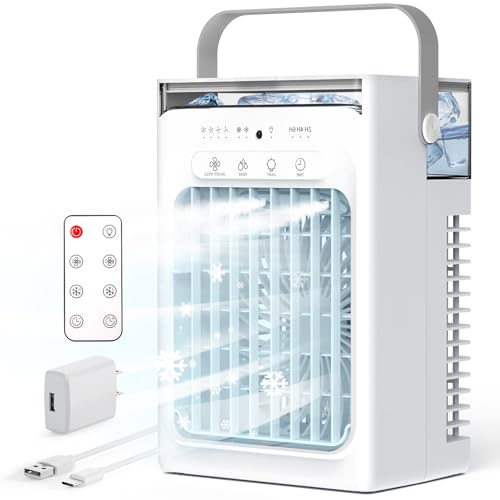 Portable Air Conditioners, Portable AC Unit with Remote, 1100ml Tank Evaporative Air Cooler, Mini AC with 4 Speeds & 2 Mist Modes, 2/4/6 Hour Timer, USB Powered Cooling Fan for Bedroom, Room, Office