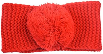 Red Kids Ear Muffler Head Wrap With Yarn Pompom
