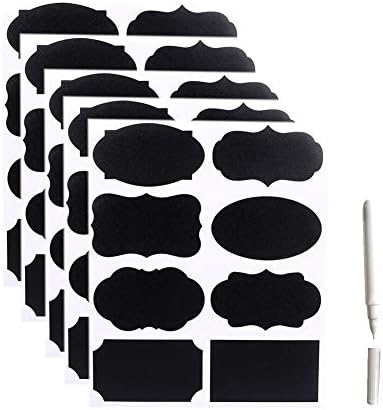 Curious Fish Chalkboard Labels Kit 40x PVC Black Stickers 1x White Liquid Chalk Marker Pen Removable Erasable Entirely Customizable Perfect for Jam Jars Beer Wine Storage Container Mark use(1set)