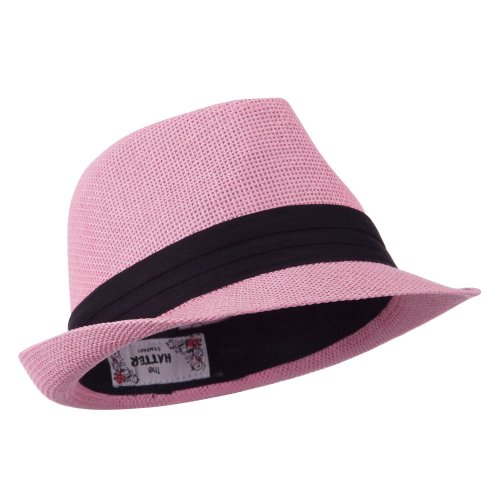 Kid's Paper Straw Black Band Fedora - Pink OSFM