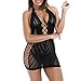 FAPIZI Womens Lingerie Babydoll Dress Underwear Hollow Halter Sleepwear Playsuit Chemise Dress (Black)