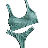 FLEAP Women's 2 Pieces Push Up Padded Swimsuit Athletics Bikinis V Bottom Style Brazilian Bikini Bottom Bra Sport Sets, Green, Large