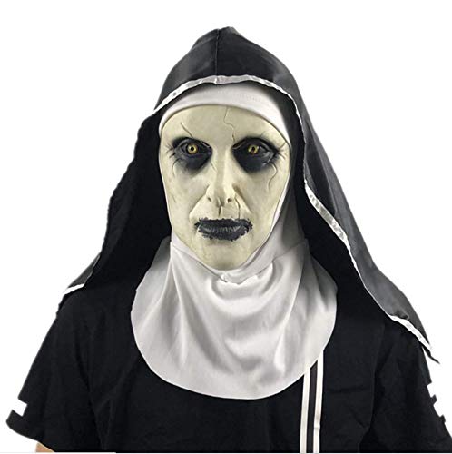 Loalirando Halloween Latex Full Head Mask The Nun Horror Scary Cosplay Costume Mask (Close mouth, Head circumference 61cm)