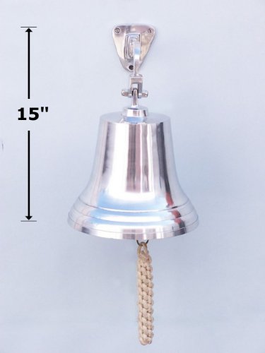 Chrome Hanging Ship's Bell 15" - Decorative Chrome Bell - Chrome Hanging Ship Bell - Nautical Decor - Nautical Wall Hanging - Decorative Bell - Chrome Bell - Nautical Bell Decoration