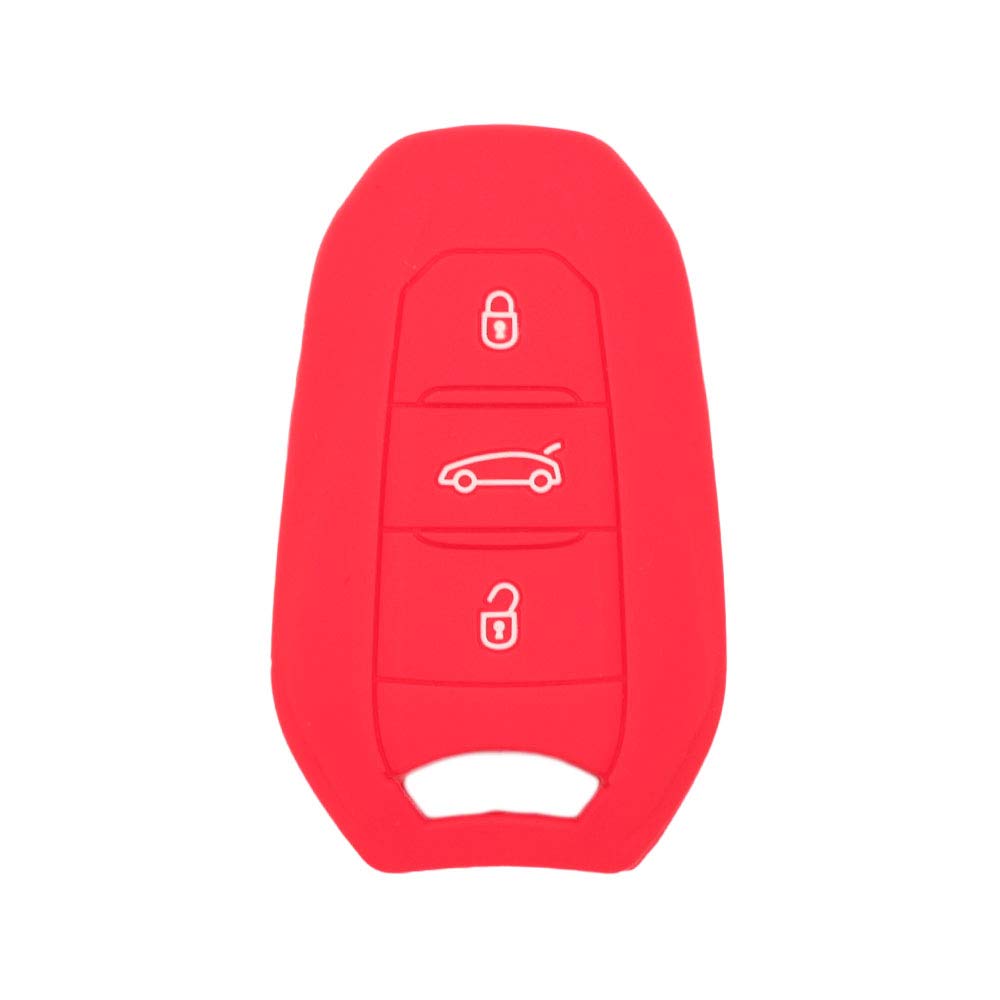 BROVACS Silicone Cover Protector Case Holder Skin Jacket Compatible with PEUGEOT CITROEN DS 3 Button Smart Remote Key Fob CV4303 Red