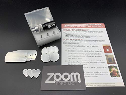 Brother ScanNCut 3-in-1 Etching/Engraving Tool - Precision, Regular, and Blunt Engraving Tips with Heart, Dog Tag, and Circle Stamping Blanks for Brother Scan and Cut Machines- by Zoom Precision