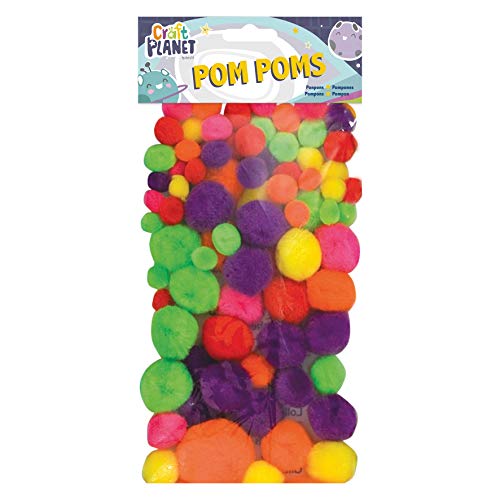 Craft Planet - Pom-PON, 100 pz, Colori Fluo Assortiti