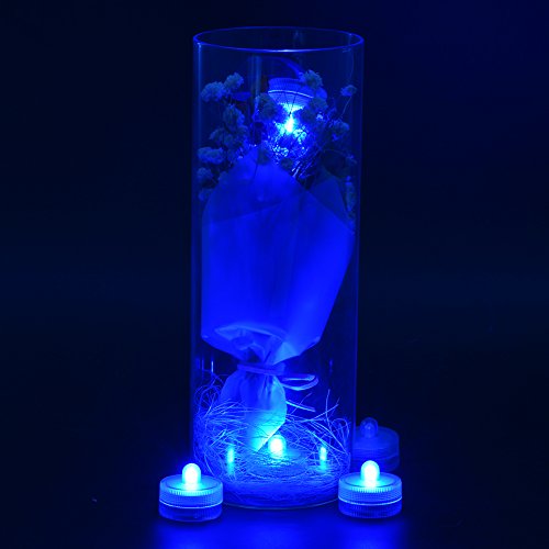 Submersible LED Lights cr2032 Battery Powered Underwater Waterproof LED Tea Light Candles for Events Wedding Centerpieces Vase Floral Xmas Holidays Home Decor Lighting(Pack of 12) (Blue)