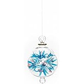 Hand-Blown Glass Christmas Ornament for Xmas Decorations - Hanging Ornament for Christmas Tree Topper - Ribbed Turquoise & clearGlass Ornament with 14k Gold - Best Gift Idea for Friends and Family