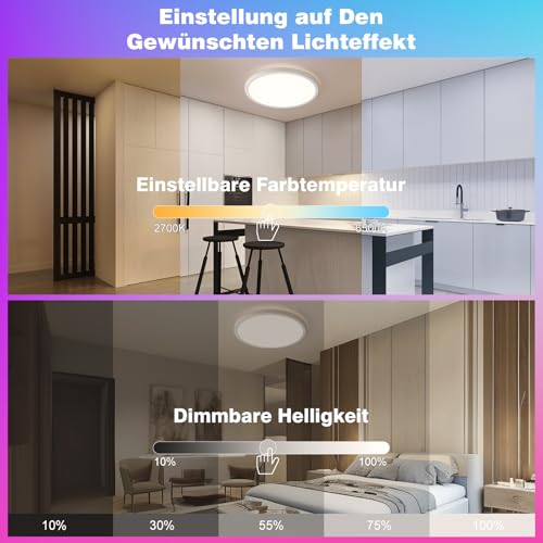 Oraymin Ceiling Light with Remote Control, Diameter 30 cm, 24 W, 3300 lm, LED Ceiling Light, RGB Colour Changing Round, 3000 K - 6500 K LED Ceiling Light, Dimmable for Bedroom, Kitchen, Living Room, Corridor, Balcony
