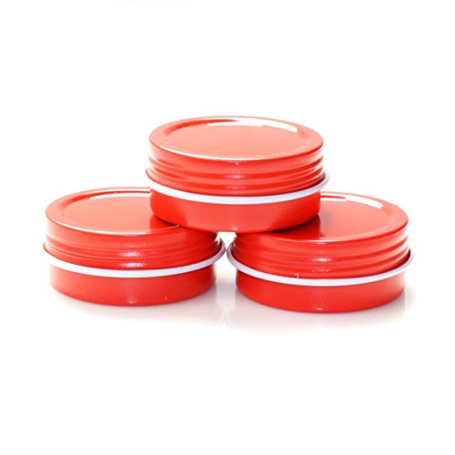 Mimi Pack Shallow Screw Top Lid Metal Tin Cans Steel Containers For Favors, Spices, Balms, Gels, Candles, Gifts, Storage 24 Pack (1/2 oz, Red)