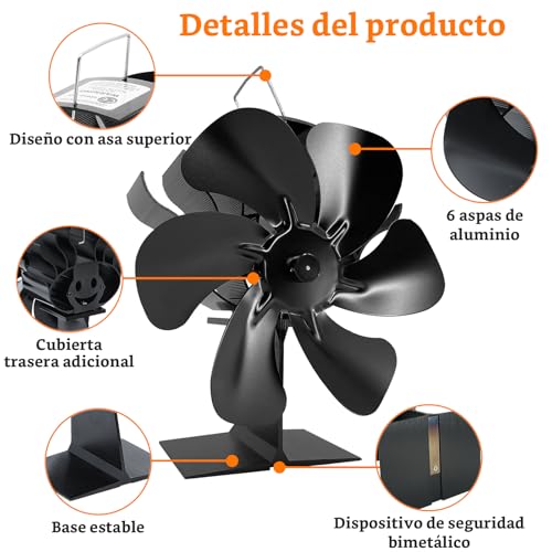 Shenyini Stove Fans for Fireplaces,Fireplace Fans, 6 Pieces, 6 Pieces Fireplace Fans, Wood Stove/Fireplace/Fireplace Fans (Standard)