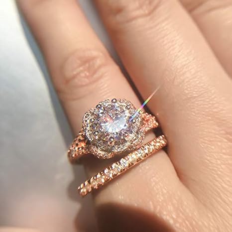 Amazon Mengc a ジルコン婚約宝石リング女性のための 18 18k ローズゴールド結婚指輪 Anillos デ 女性と操作クリスタルアメジスト Bizuteria アニメ 萌えグッズ 通販