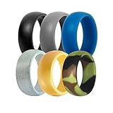 Silicone Wedding Ring For Men By DoerDo, Durable Rubber Sport Band For Active Style - 6 Rings Pack(Black, Grey, Blue, Metal Look Silver, Metal Look Golden, Camo) - (11 (20.6mm, 64.71mm))