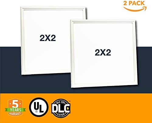 2x2 LED Light Panel - 40w Dimmable Drop Ceiling LED Flat Panel Lighting 5000k - 2 Pack (UL + DLC)