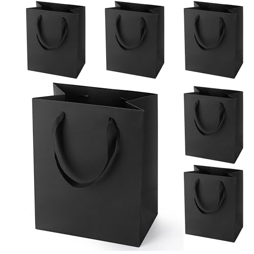 MOXARYSU Black Gift Bags With Handles: 8x5x10 Inch 6pcs Black Paper Gags Medium Bulk For Party Shopping Birthday Wedding