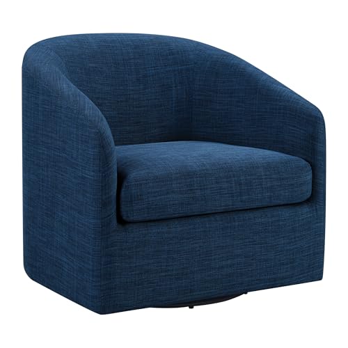 OSP Home Furnishings Parker Upholstered Swivel Tub Accent Chair, Navy Blue Fabr…