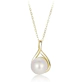 Pearl Vibe AAA+ Quality Freshwater Pearl Pendant Necklace | 8.5mm Round White Pearl on 925 Sterling Silver | 18-19 inch length Golden Chain Pearl Pendant for Women