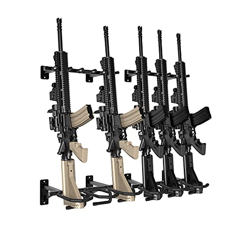 SUMING Gun Racks For Wall, 2x3 Slot Rifle Storage Holds 6 Firearms, Heavy Duty Steel Free Standing Indoor Gun Display Rack (2 Sets Of 3 Slots(Black