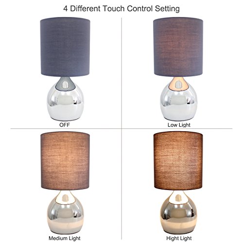 WERFACTORY Mini Touch Control Table Nightstand Bedside Lamps White Fabric Shades 4 Stage W15H30CM Modern Chrome Small Table Desk Reading Light (WHITE 1PACK) (GREY-2PACK)