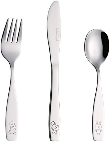 Exzact Children's Cutlery Stainless Steel 3pcs Set/Kids Cutlery/Toddler, 1 x Fork, 1 x Safe Dinner Knife, 1 x Table Spoon