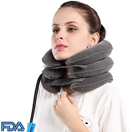 Modvel Lightweight Inflatable Cervical Traction Device | Portable Neck Collar for Shoulder Pain & Pressure Relief | Relaxing Neck for Office Workers & Athletes | Bonus Air Pressure Device (MV-131)